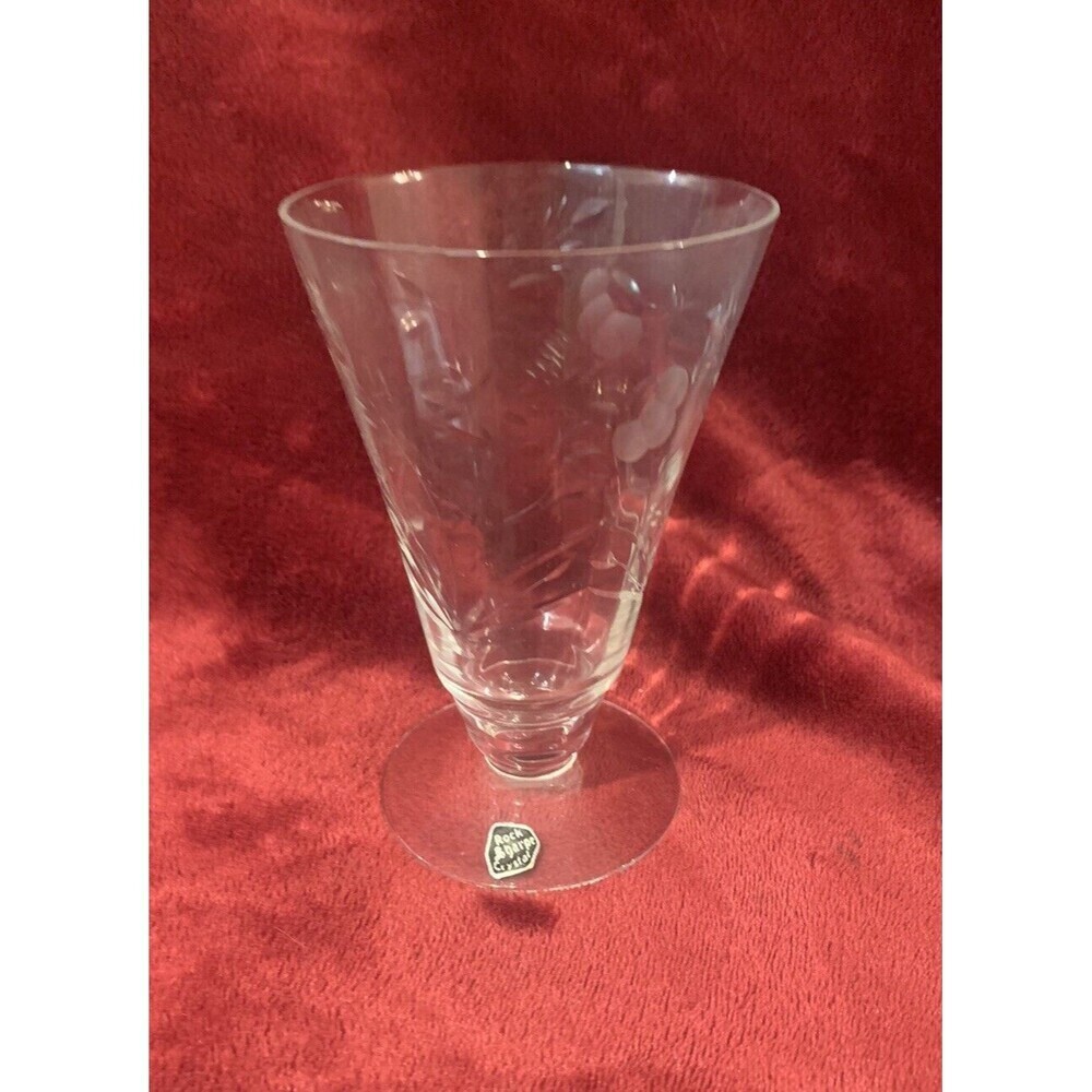 Vintage Libbey Rock Sharpe Crystal Water Or Tea Glass Etched‎ Flowers 1940’s MCM